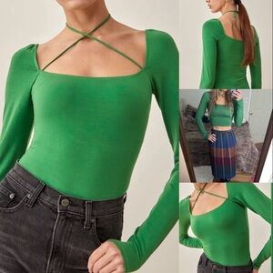 NWT Reformation Thelma Top Kelly green sold out square neck tie top